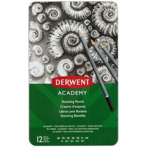 Набір графітних олівців Academy, 12шт., метал. коробка, Derwent