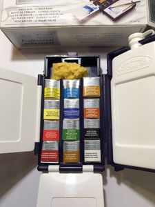 Набор акварельных красок 12 цв+кисть+губка, плаcт.бокс, Winsor Professional Water Colour Field Box, нет крышки