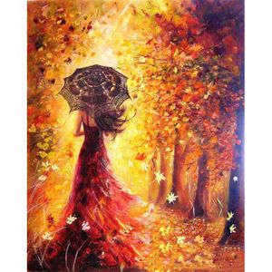 Картина по номерам, Девушка с зонтиком на золотом фоне, 40 x 50 см, подрамник в комплекте для сборки, 012