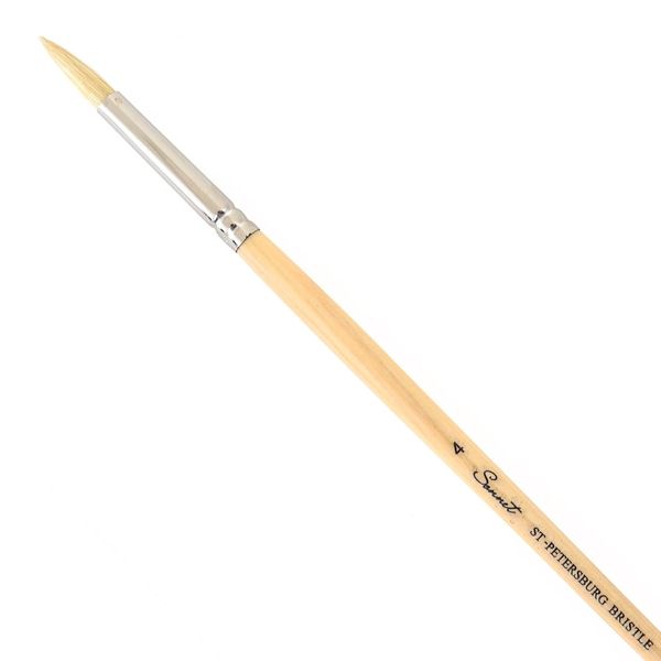 Кисть круглая, №4 диаметр 6 мм, щетина, длинная ручка под лаком, Сонет  DK10019