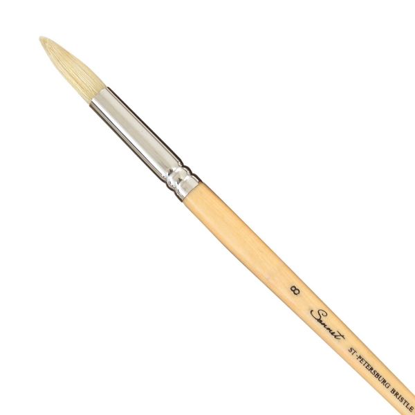 Кисть круглая №8 диаметр 10 мм, щетина, длинная ручка под лаком, Сонет DK10019