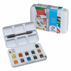 Набір акварельних фарб 12 кол+пензлик, Pocket box, пласт.бокс, Van Gogh Royal Talens