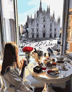 Картина по номерам, Завтрак в Милане, Premium (цветной холст + лак), 40 x 50 см, БрашМи (BrushMe)