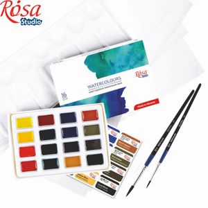 Набор подарочный аквар. красок 16 цв.+2 кисти+ бумага А3+ палитра, Rosa Studio (Роса)