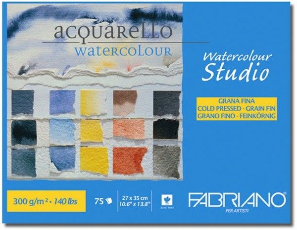 Склейка для акварелі, 27х35 см, середнє зерно, 75 арк, 300 гр, Watercolour Studio, Fabriano