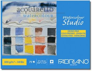 Склейка для акварели, 27х35 см, среднее зерно, 75 листов, 300 гр, Watercolour Studio, Fabriano