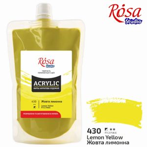 Краска акриловая, Желтая лимонная, 200 мл, ROSA Studio 430
