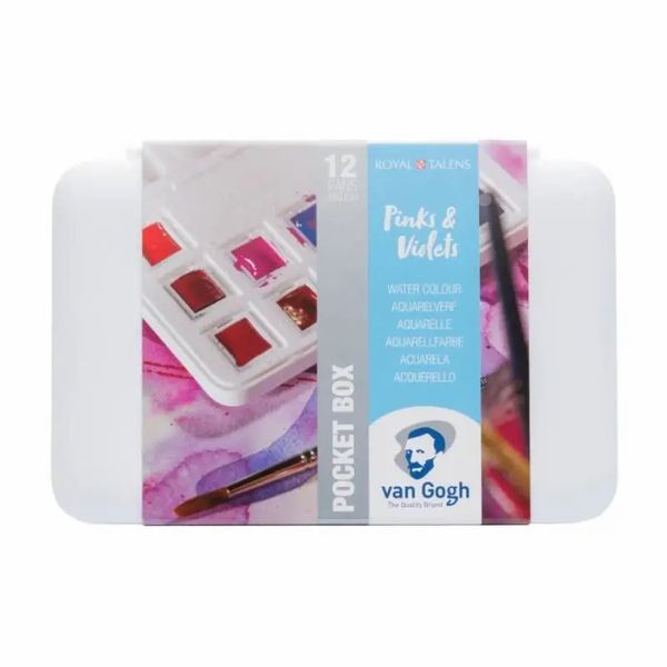 Набір акв. фарб 12 кол+пензлик, Pocket box пластик. бокс, Van Gogh Pinks & Violets Royal Talens