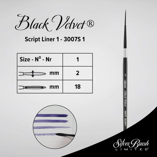 Пензлик лайнер білка мікс, №1 (2мм), Black Velvet 3007S, Silver Brush
