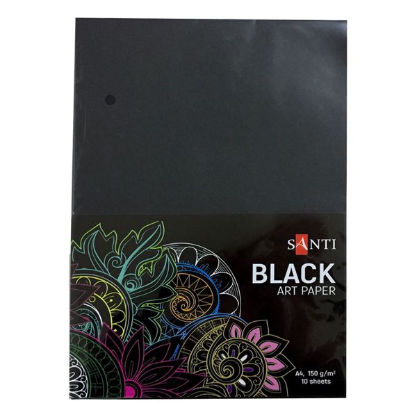 Папір для малювання чорний, 10 аркушів, 150 г / м2, А4, 210х270 мм, Santi