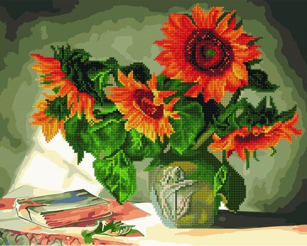 Алмазна картина розмальовка вишивка, Натюрморт з соняшниками, 40 x 50 см, BrushMe