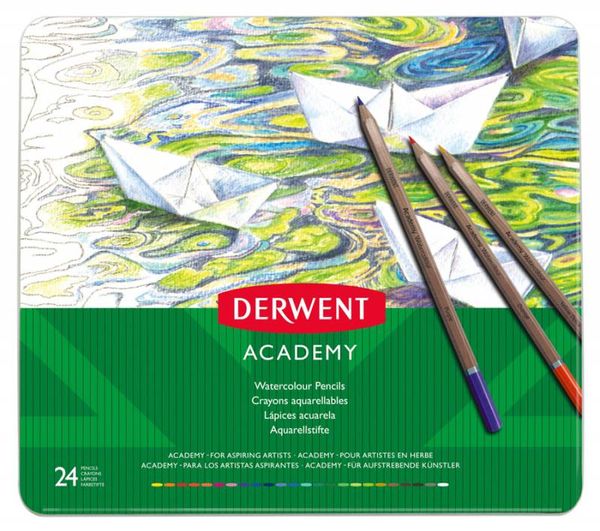 Набір акварельних олівців Academy Watercolour, 24 кол., в метал. коробці, Derwent