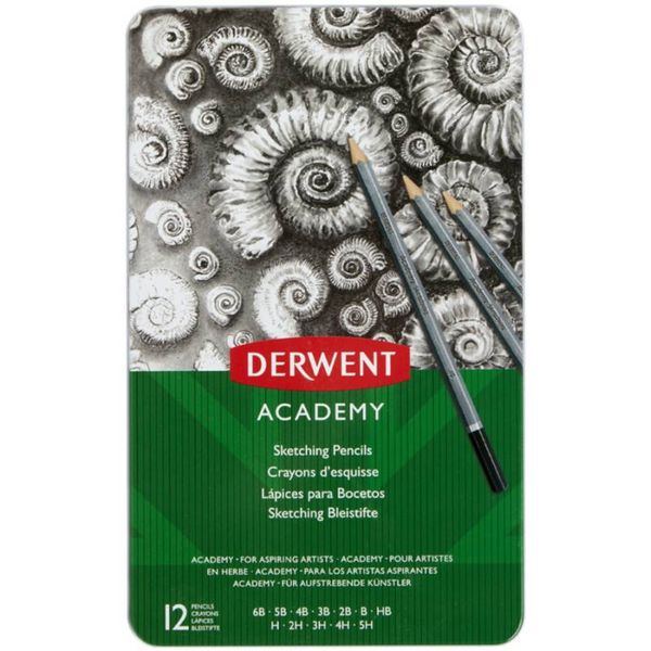 Набір графітних олівців Academy, 12шт., метал. коробка, Derwent