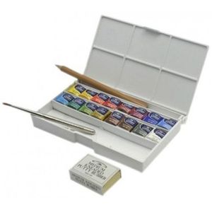 Набор акварельных красок, 24 цв. + кисточка, кюветы, плаcт. коробка, Винзор (Winsor) Cotman Painting 24 Set