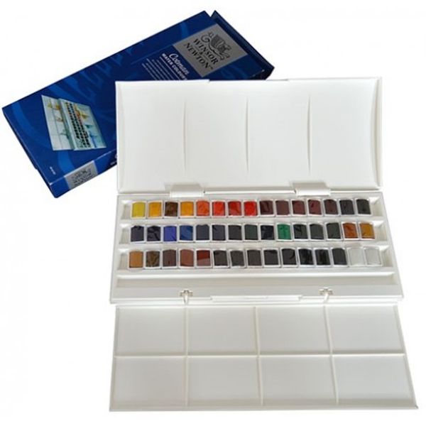 Набор акварельных красок, 45 цв., кюветы, плаcтиковая коробка, Винзор (Winsor) Cotman Half Pan Studio Set