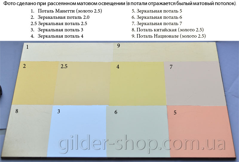 Сравнение цветов зеркальной потали